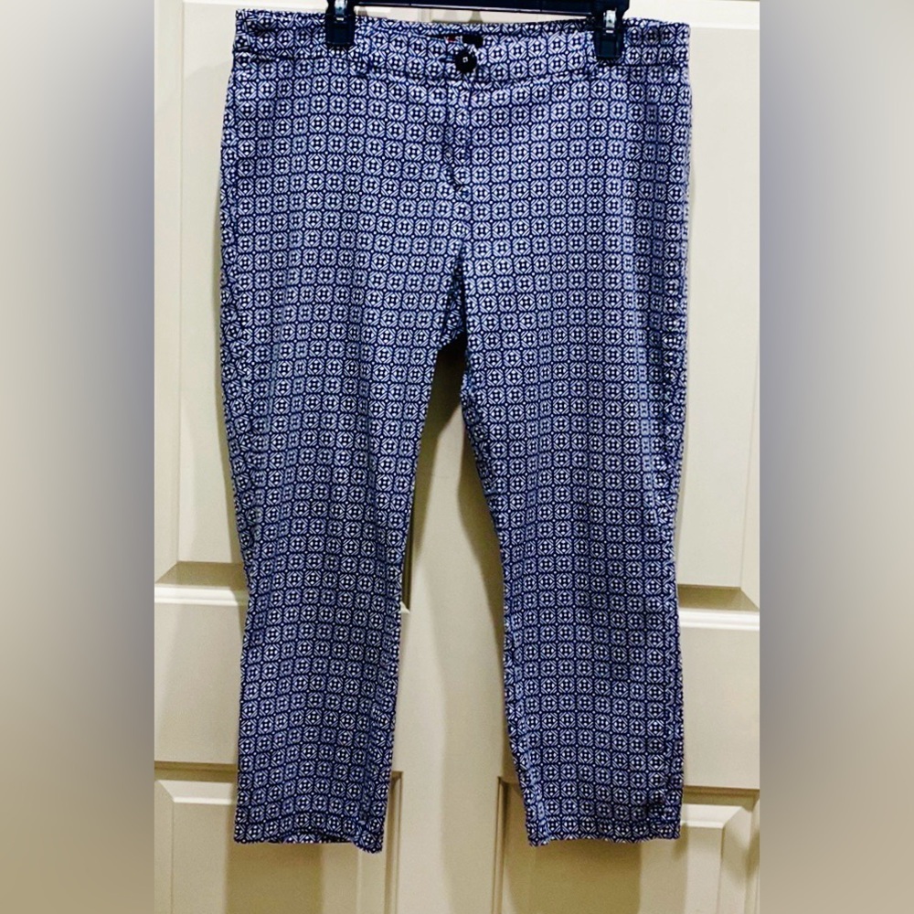 Yest Slim Stretch Fit Blue White Geometric 12/14 Modern Chic Contemporary Pants